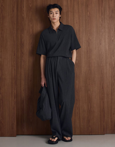 Kinoshita Seersucker Maxi-Wide Pants (Grey)