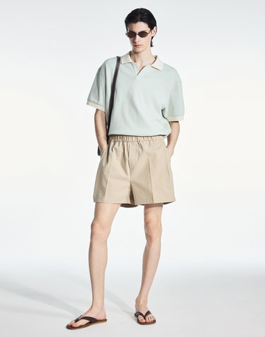 Cotton Elastic Waist Shorts (Light Beige)