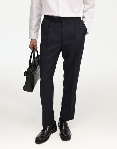 Wool Blend Comfort Tapered-Fit Pants (Dark Navy)