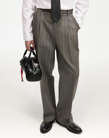 Wool Herringbone Wide-Leg Pants (Grey)