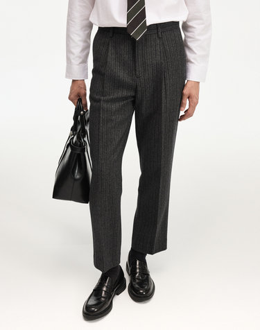 Redford Wool Herringbone Tapered-Fit Pants (Grey)