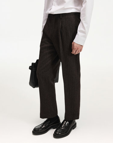Redford Wool Herringbone Tapered-Fit Pants (Brown)