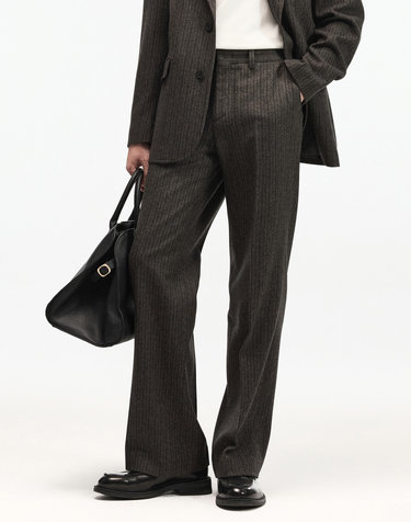 Redford Wool Herringbone Semi-Wide Pants (Grey)