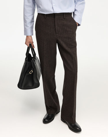 Redford Wool Herringbone Semi-Wide Pants (Brown)