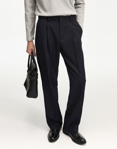 Wool Blend Comfort Semi-Wide Pants (Navy)