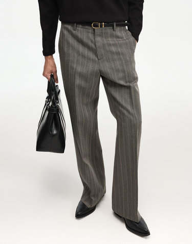 Wool Herringbone Flared Pants (Grey)