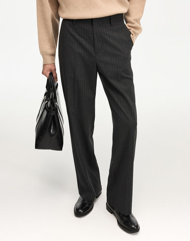 Pinstripe Semi-Wide Pants (Dark Grey)
