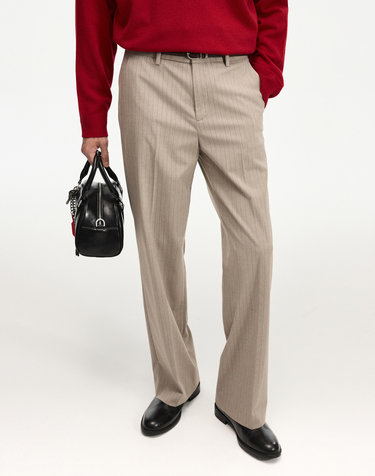 Pinstripe Semi-Wide Pants (Beige)