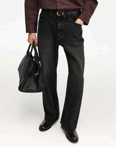 Flared Denim Pants (Black)