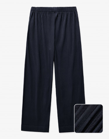 Yoyogi Pleats Wide-Leg Pants (Navy)