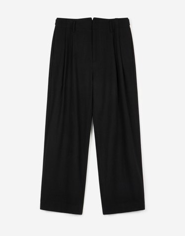 Two Tuck Wool Wide-Leg Pants (Black)