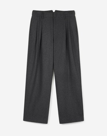 Two Tuck Wool Wide-Leg Pants (Charcoal)