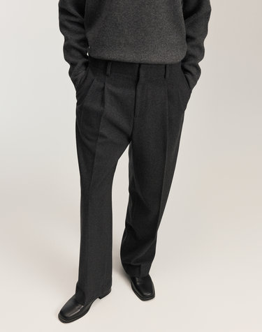 Two Tuck Wool Wide-Leg Pants (Charcoal)