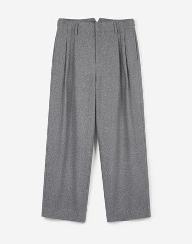 Two Tuck Wool Wide-Leg Pants (Grey)