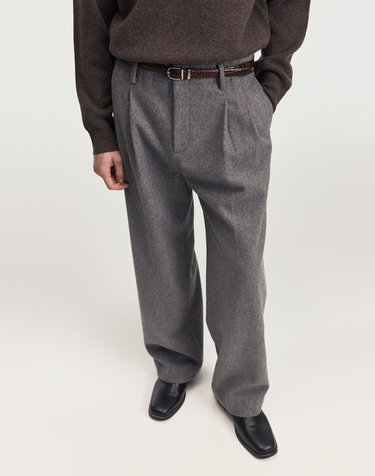 Two Tuck Wool Wide-Leg Pants (Grey)