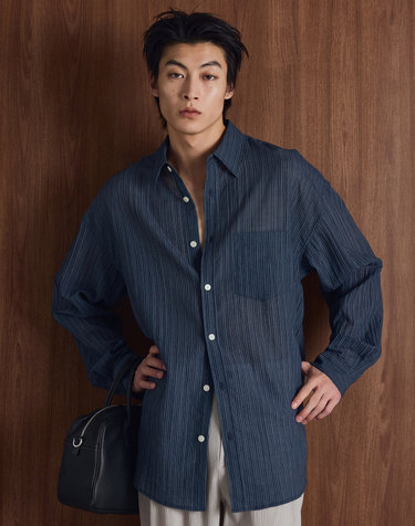 Kinoshita Seersucker Stripe Shirt (Blue)