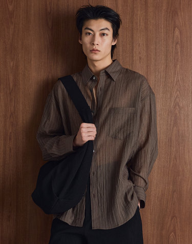 Kinoshita Seersucker Stripe Shirt (Brown)