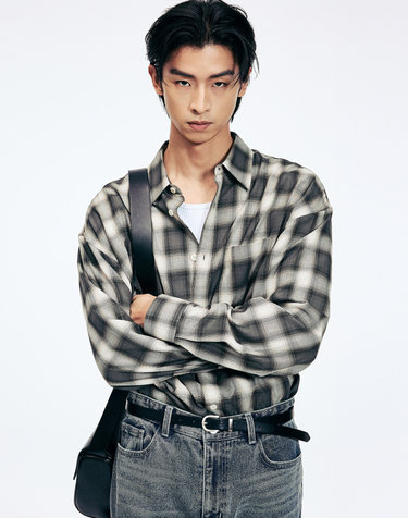 Oversized Check Shirt (Olive Grey)