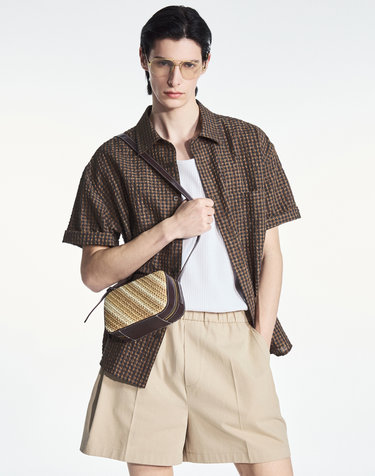 (M) Seersucker Micro Check Shirt (Brown)