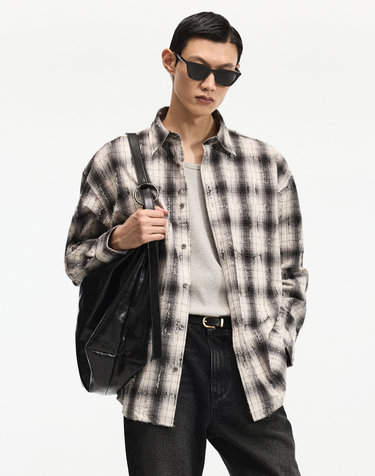 Vintage Frayed Check Overshirt (Black)