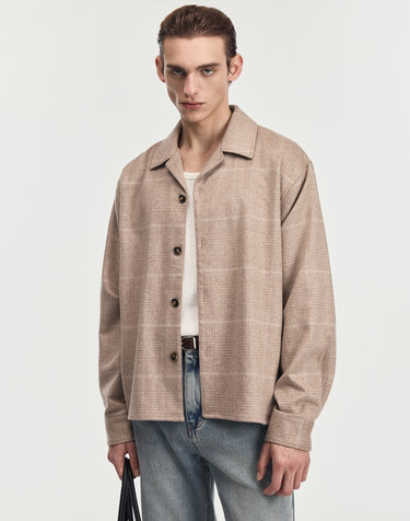 [PIACENZA] Pure Cashmere Open-Collar Overshirt (Beige)
