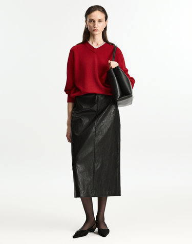 Faux Leather Maxi Skirt (Washed Black)