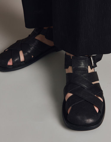 [TNGT X Mistake Project] Kinoshita Leather Fisherman sandals (Black)