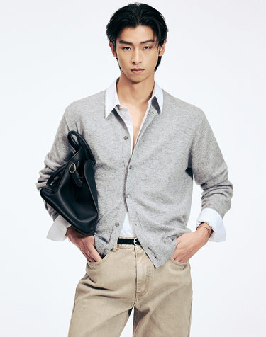Cashmere Blend Knit Cardigan (Grey)
