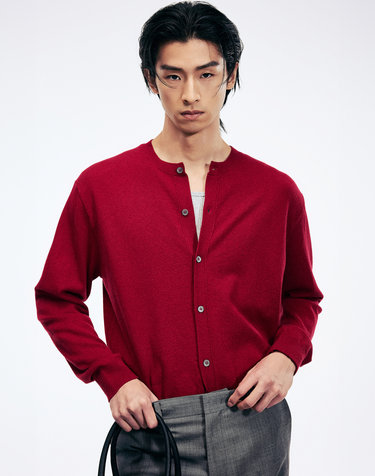 Cashmere Blend Knit Cardigan (Red)