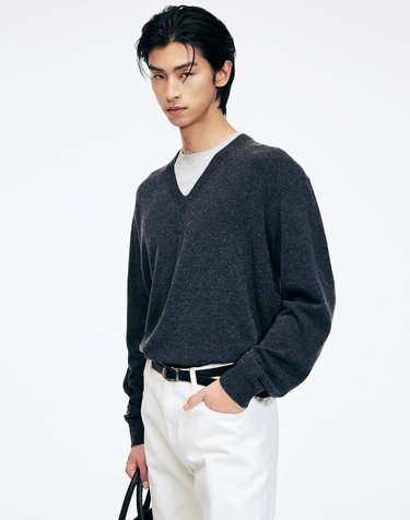 Layered V-Neck Knit Top (Dark Grey)