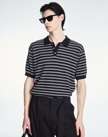 Striped Polo Washable Knit (Black)