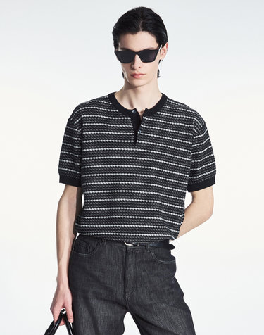 Textured Henley Knit Top (Black)