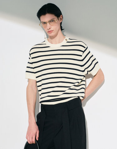 Striped Button Knit (Ivory)