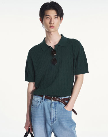 Cable Polo Washable Knit (Green)