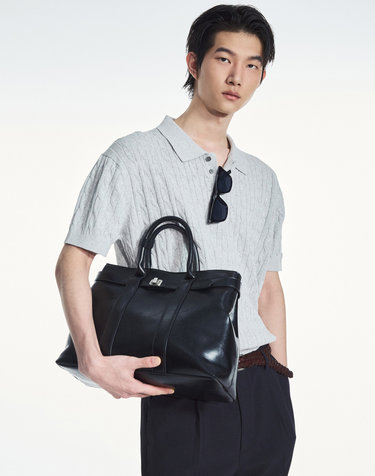 Cable Polo Washable Knit (Melange Grey)