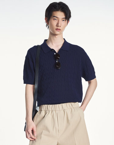 Cable Polo Washable Knit (Navy)