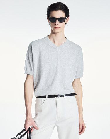 V-Neck Knit (Melange Grey)