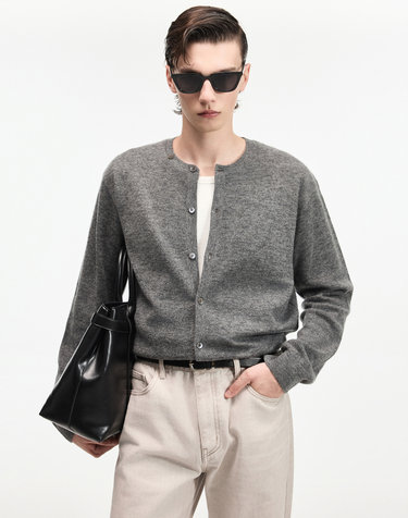 Alpaca Crew Neck Cardigan (Grey)