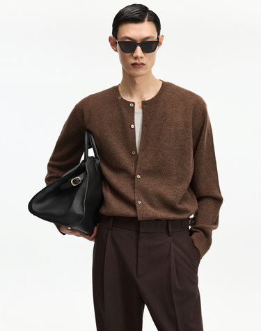 Alpaca Crew Neck Cardigan (Brown)