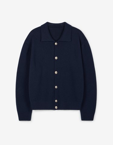 Oversized Gold-Button Cardigan (Navy)