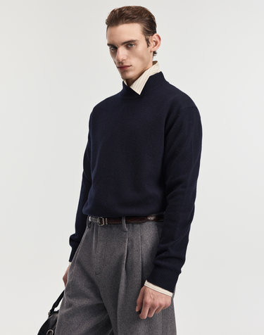 Cashmere Blended Mock Neck Knit Top (Dark Navy)