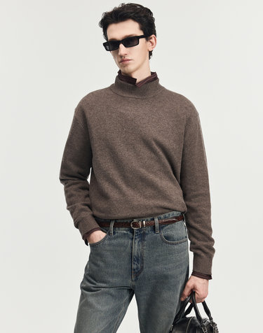 Cashmere Blended Mock Neck Knit Top (Brown)
