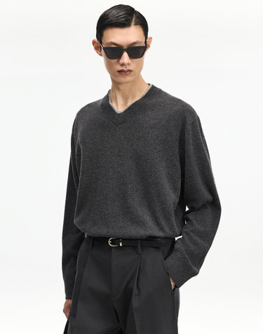 Layered V-Neck Knit (Grey)