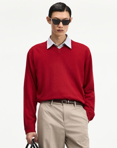 Layered V-Neck Knit (Red)