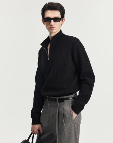 Cashmere Blended Half-Zip Knit Top (Black)