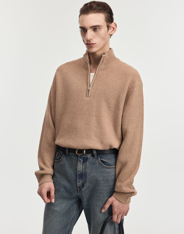 Cashmere Blended Half-Zip Knit Top (Beige)