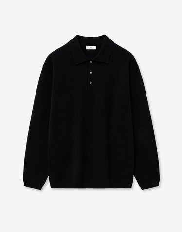Cashmere Blended Essential Polo Knit Top (Black)