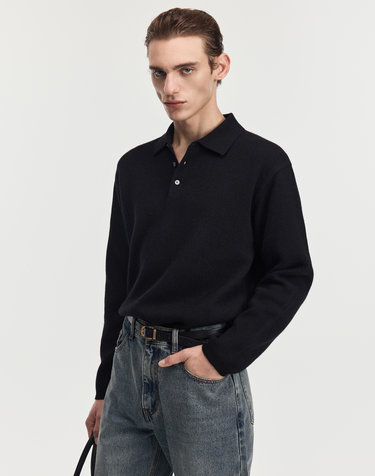 Cashmere-Blend Essential Polo Knit (Black)
