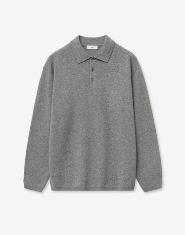 Cashmere Blended Essential Polo Knit Top (Grey)
