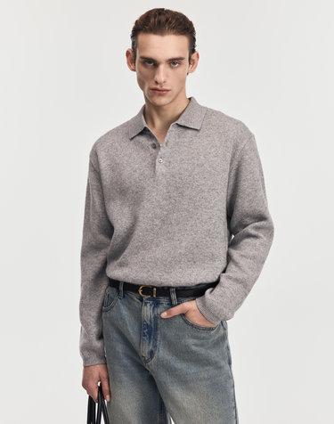 Cashmere-Blend Essential Polo Knit (Grey)
